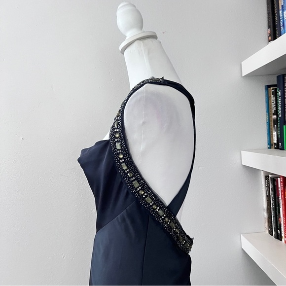 BCBG Deep Blue Draped Beaded A-line Formal Gown size 6 - Picture 6 of 16